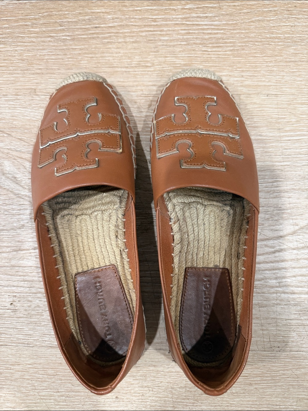 Tory Burch Leather Cognac Espadrille Slip-Ons
